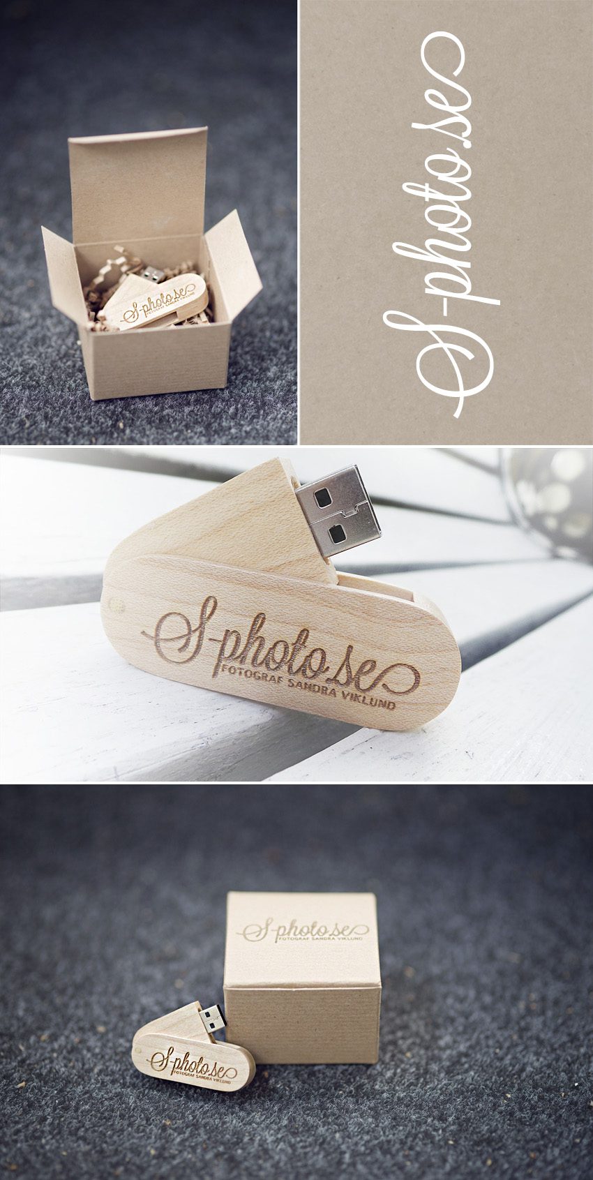 Usb sticka i trä, branding, varumärke, marknadsföring, fotograf, leverera bilder